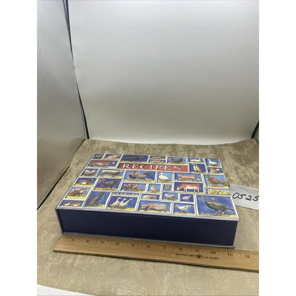 Cardboard Recipe Box With Farm Animal Theme 11.25”X 7.5”X 2.25”